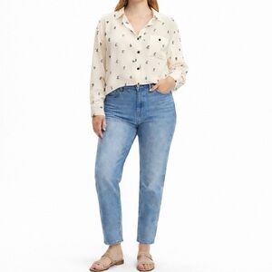 Disney Mickey Minnie Cream Black Button Up Blouse Relaxed Fit Top Size L